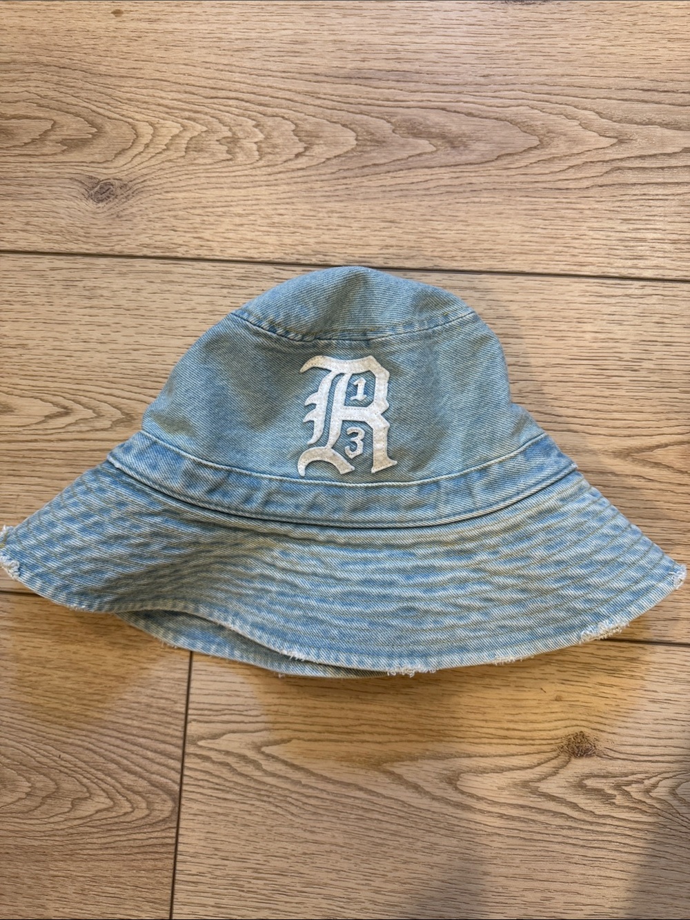 R13 Light Blue Denim Bucket Hat with White Embroidered Logo - Picture 6 of 7